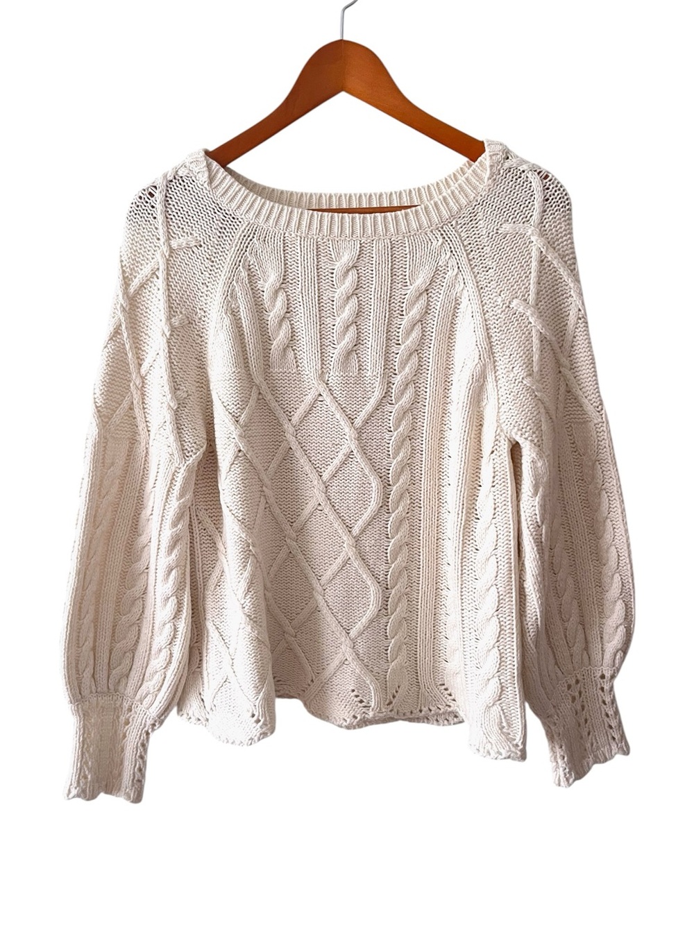 Sundance White Chunky Cableknit Merino Wool Sweater